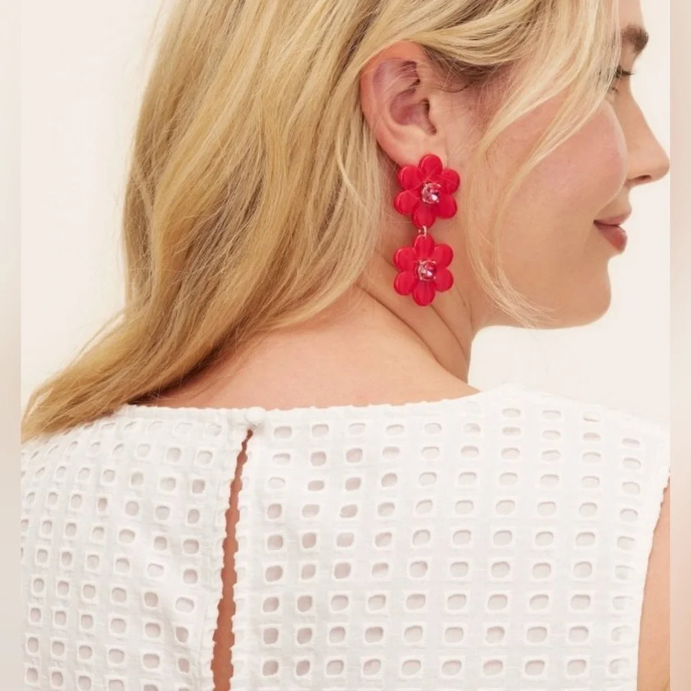 Kate Spade x Target Floral Linear Red Earrings • NIB